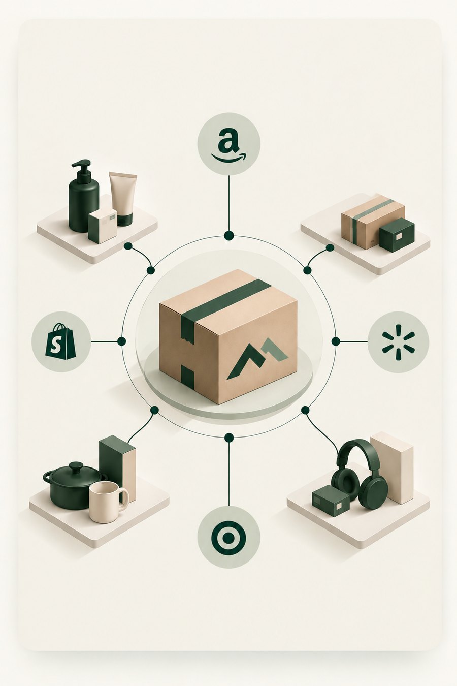 A Maple Valley Supply box at the center, connected to online marketplaces and product categories